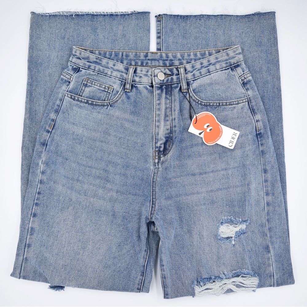 CIDER HAPPY HOUR Wide Leg Y2K Style Grunge Ripped Distressed Blue Jeans SZ M